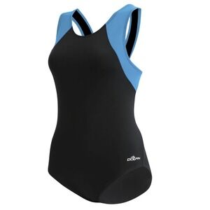 Dolfin AquaShape Lap Swimsuit Womens 20 Black Blue One Piece Swim Pool Training